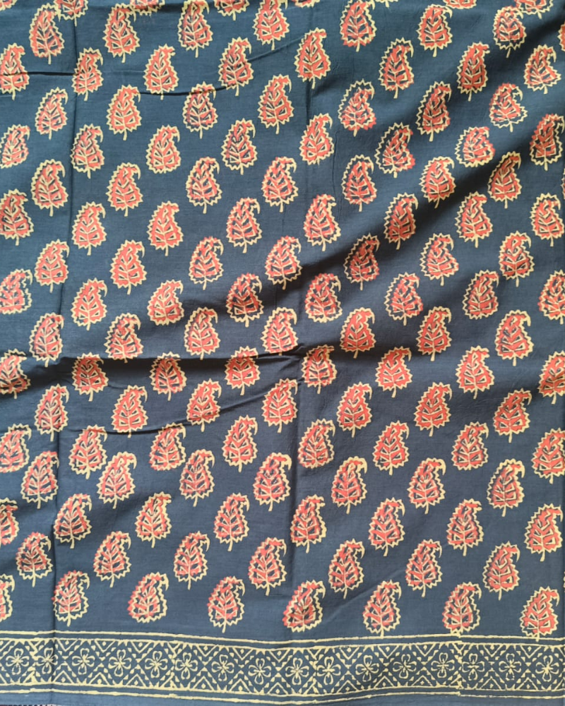 Dark Green Bagru Print Mul Cotton