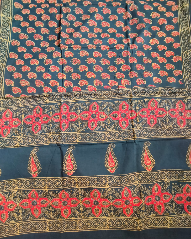 Dark Green Bagru Print Mul Cotton
