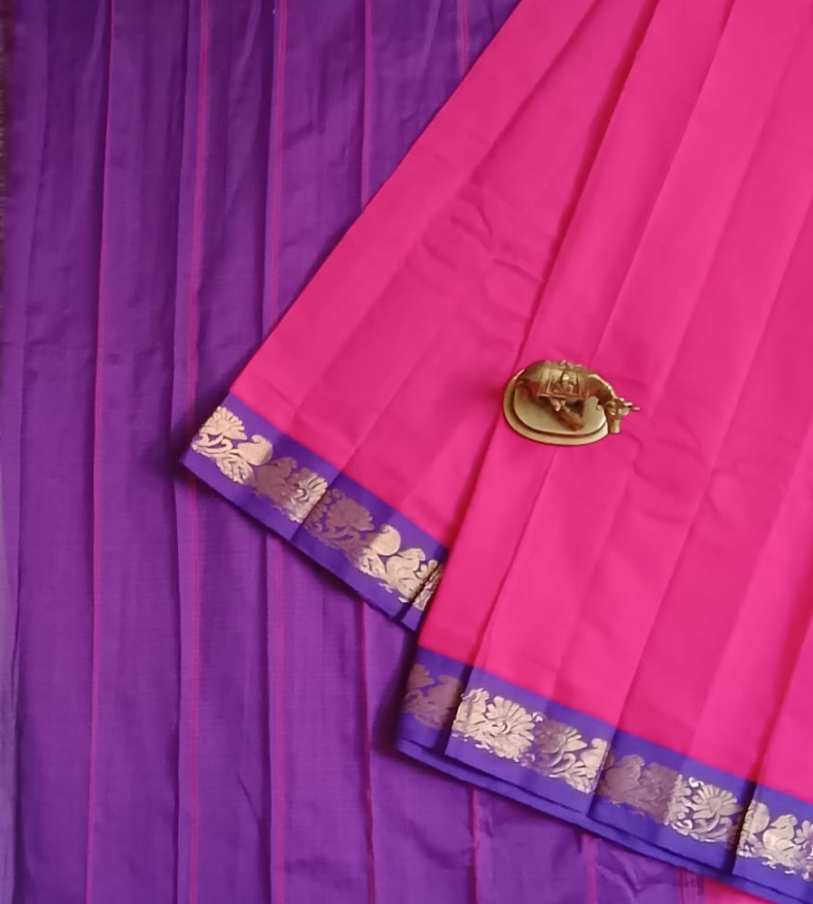 Bright Pink Gadwal Handloom Cotton Saree