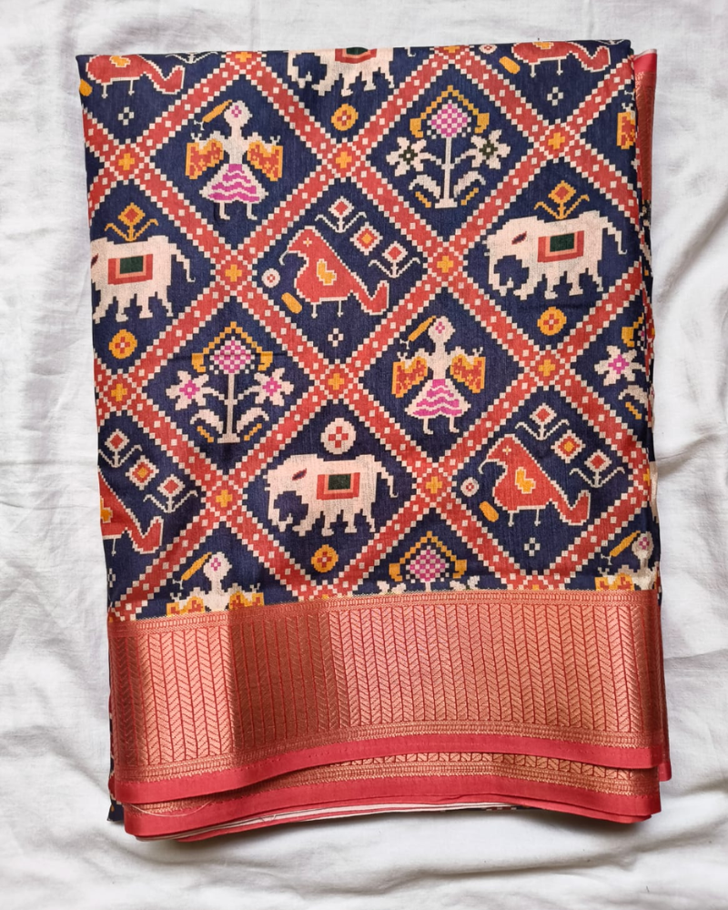Dark Blue Patola Pattern Art silk