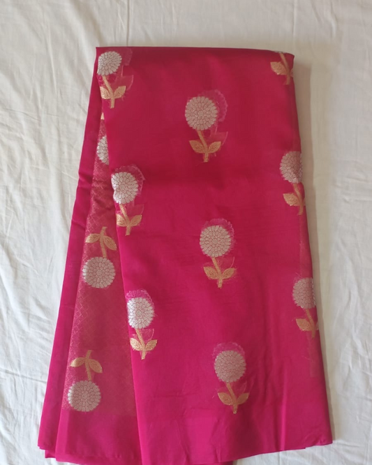 Deep Pink Banarasi Semi Kora Organza Saree