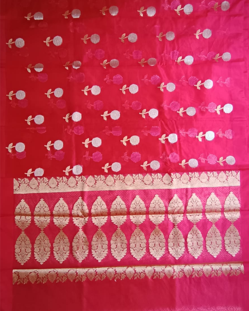 Deep Pink Banarasi Semi Kora Organza Saree