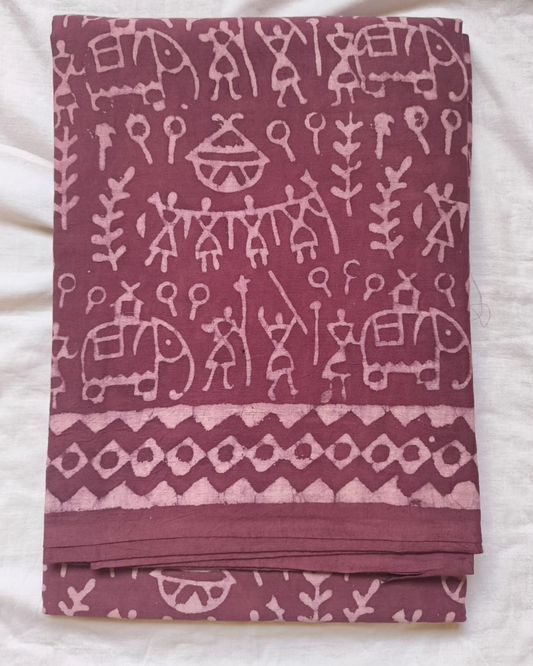 Dusty Mauve Bagru Print Mul Cotton