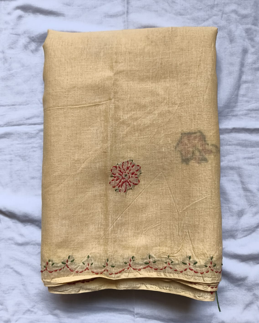 Flax Yellow Mul cotton chikankari saree