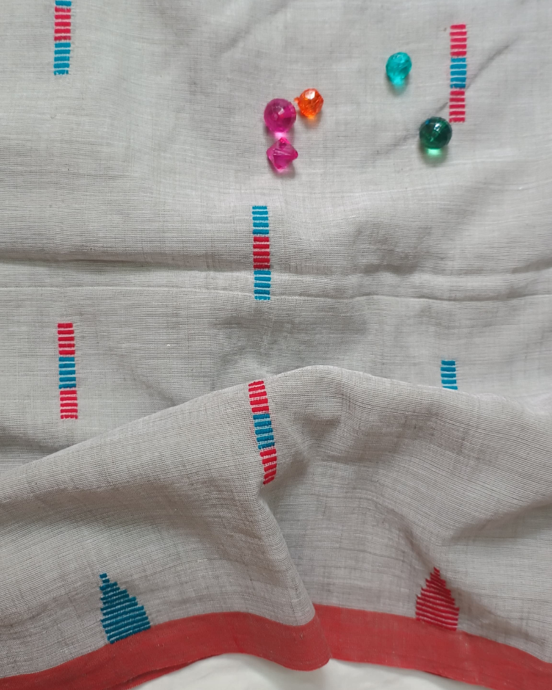 Handloom Gray Mul Cotton Saree