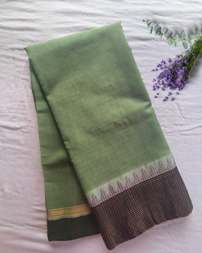 Green Fancy Border Gadwal Handloom Cotton