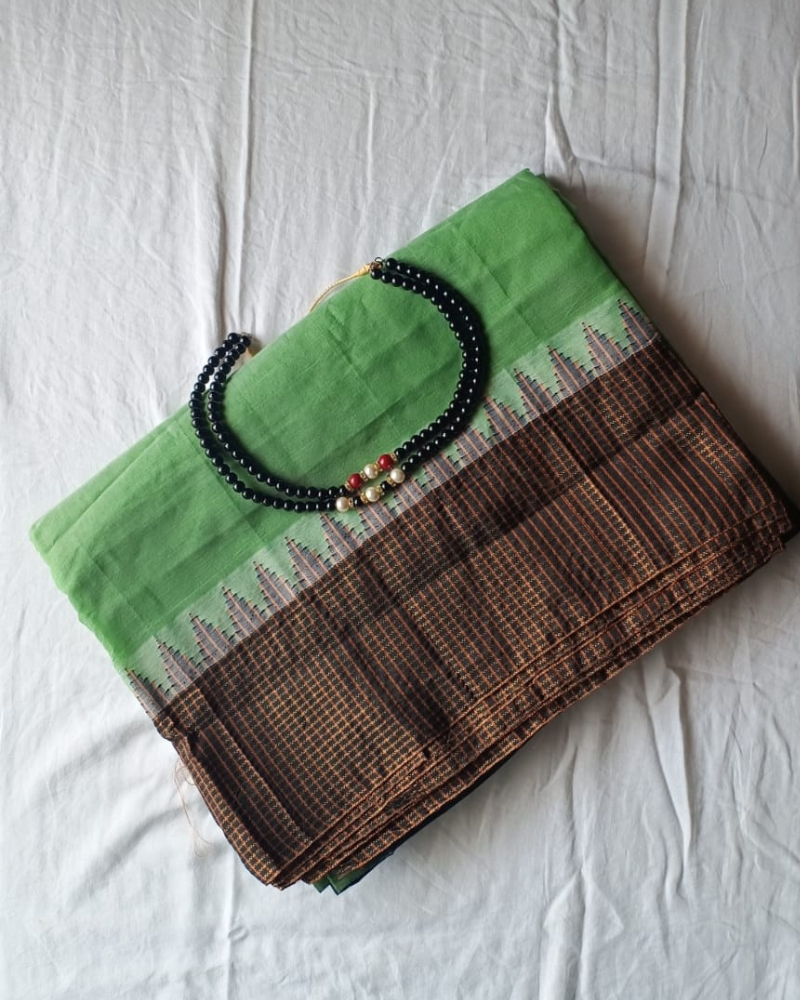 Green Fancy Border Gadwal Handloom Cotton