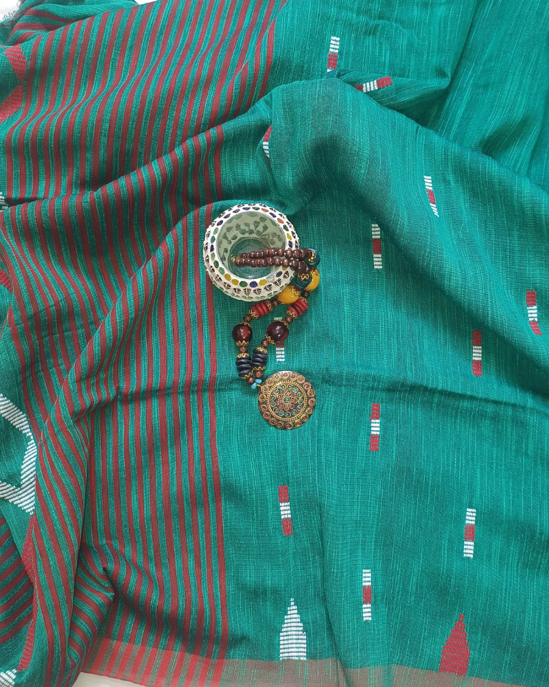 Handloom Green Mul Cotton Saree