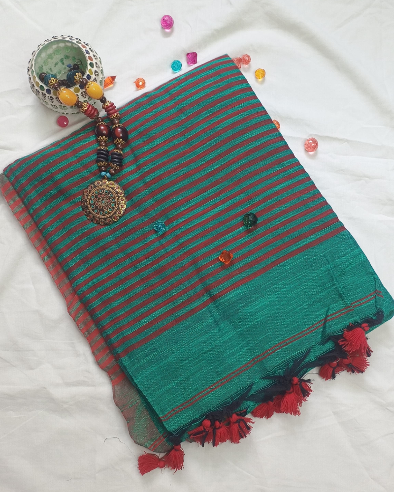 Handloom Green Mul Cotton Saree