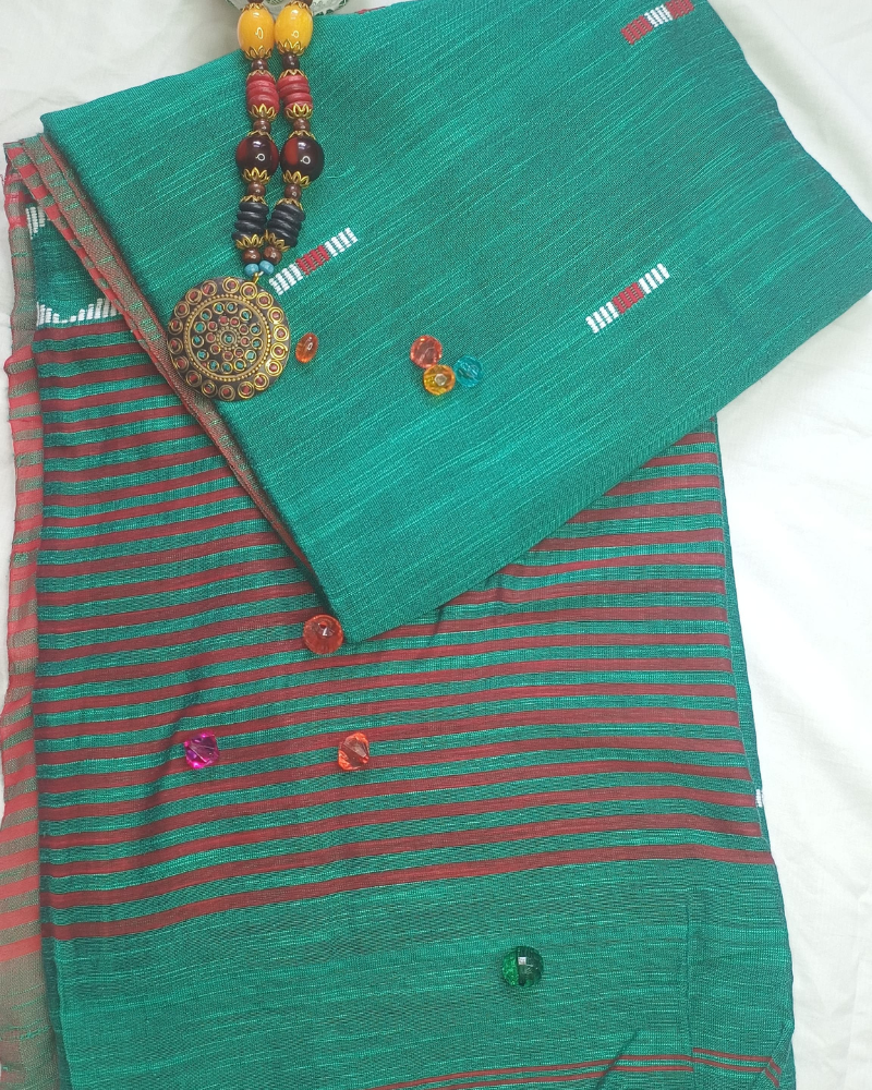 Handloom Green Mul Cotton Saree