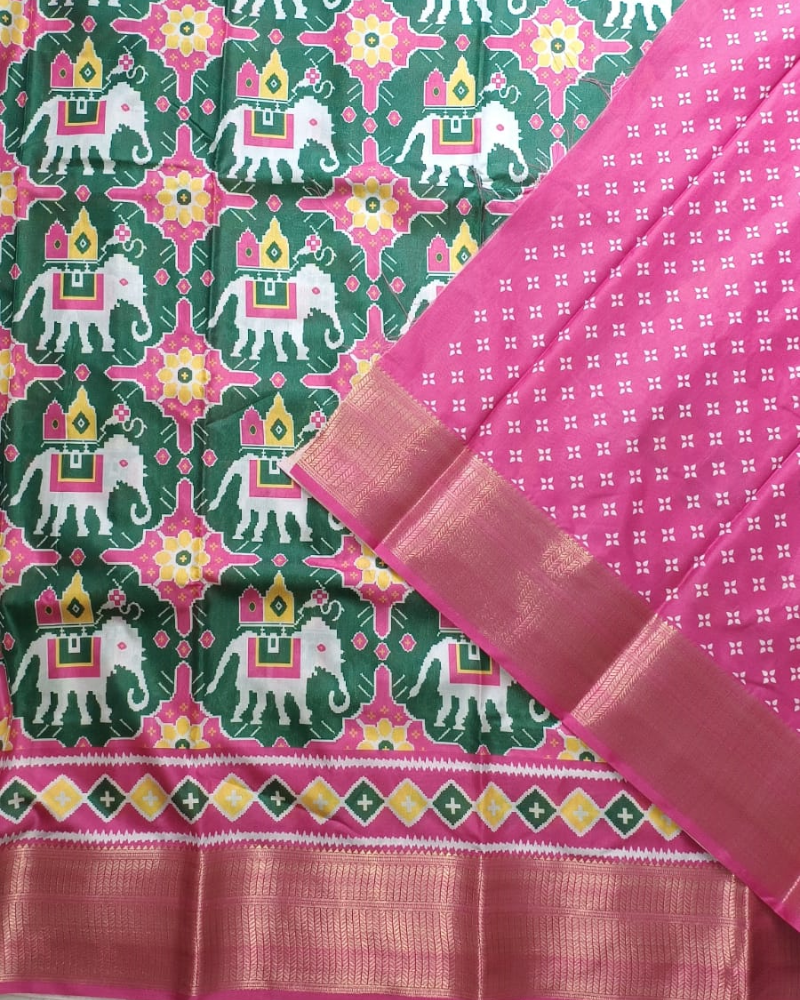 Green Patola Pattern Art silk