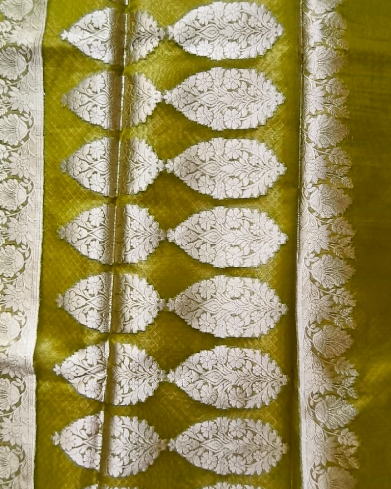 Pastel Green Banarasi Semi Kora Organza Saree