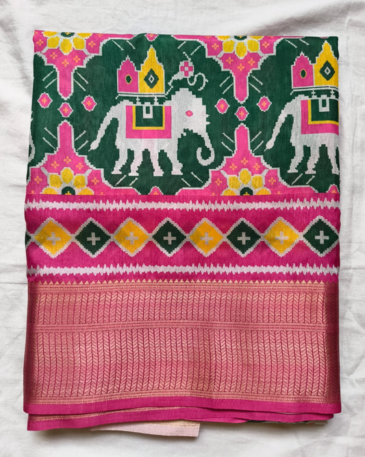 Green Patola Pattern Art silk