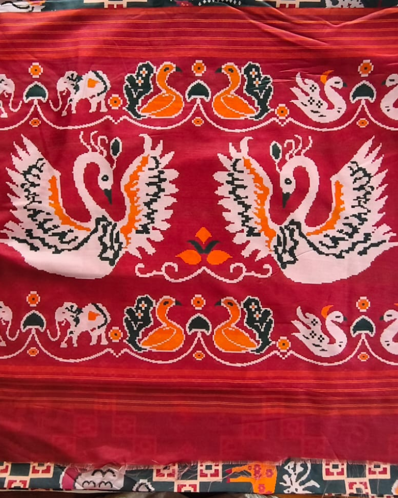 Greenish Grey Patola Pattern Art silk