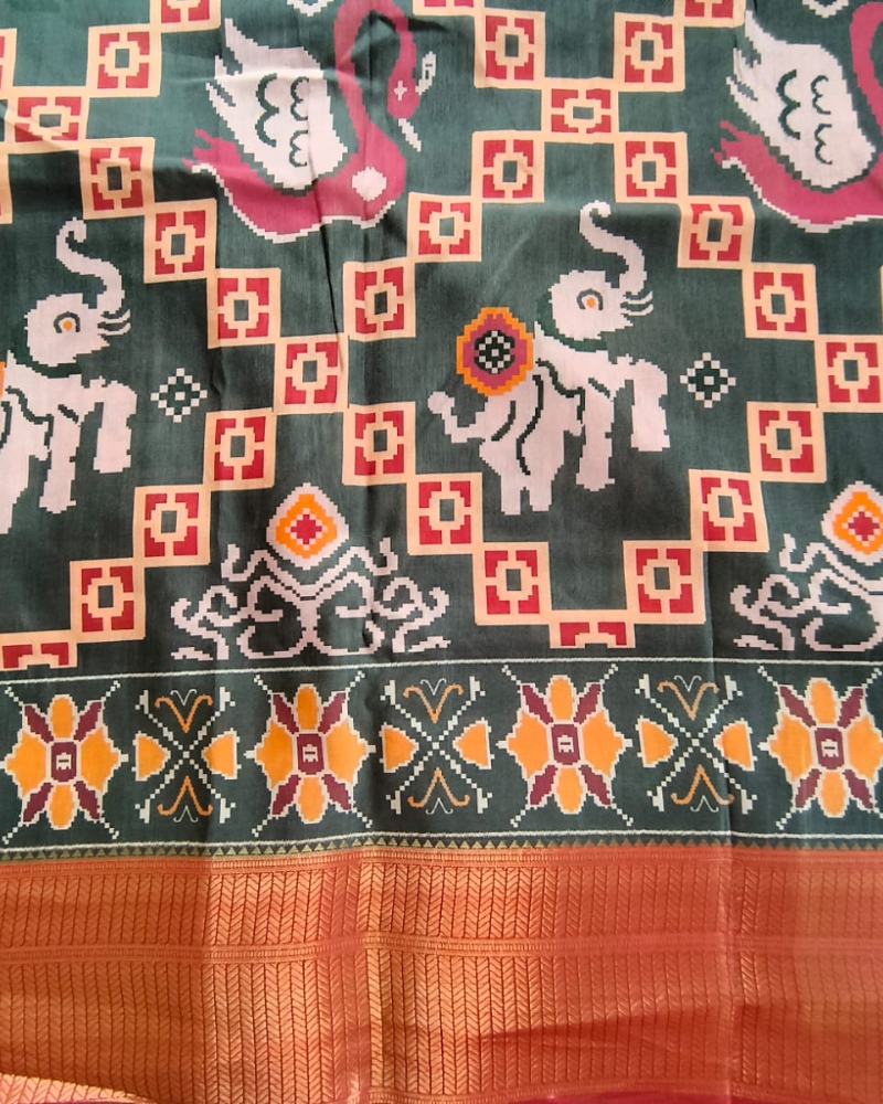 Greenish Grey Patola Pattern Art silk