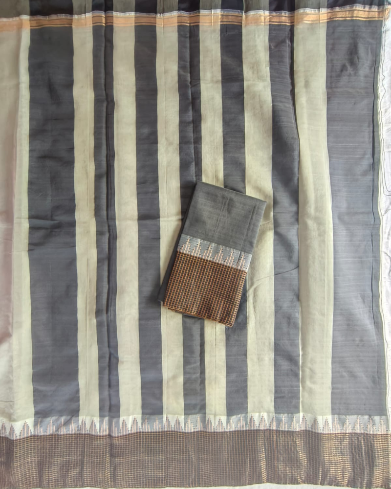 Grey Fancy Border Gadwal Handloom Cotton