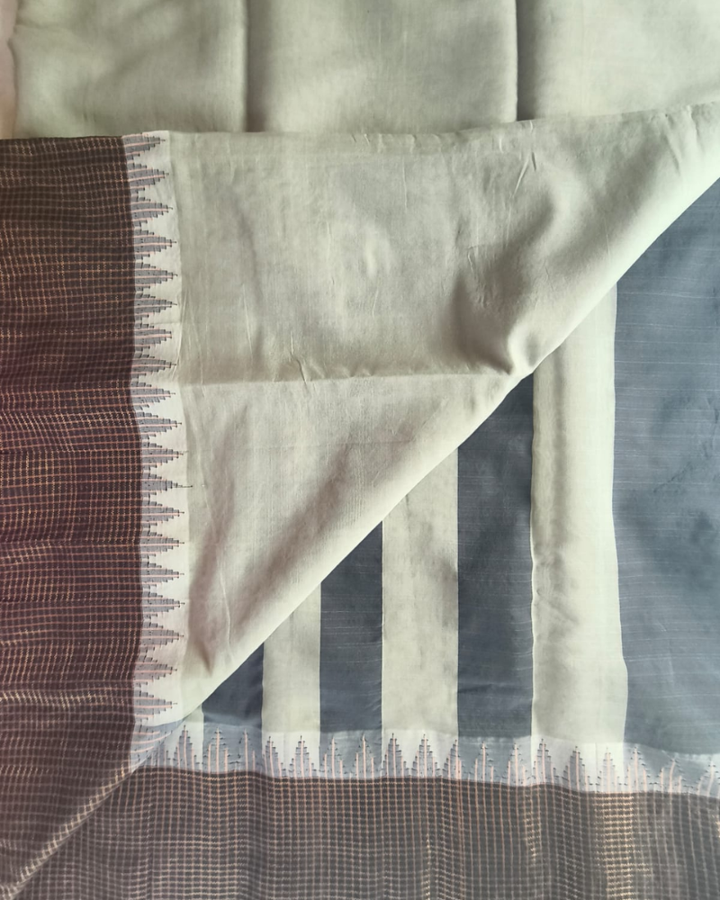 Grey Fancy Border Gadwal Handloom Cotton