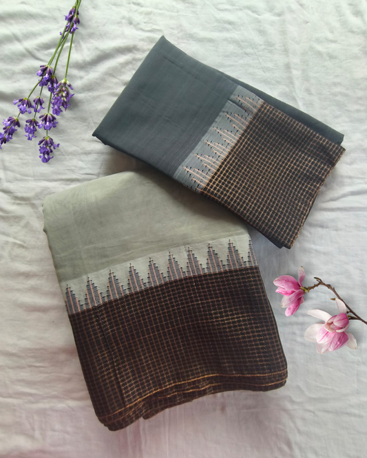 Grey Fancy Border Gadwal Handloom Cotton