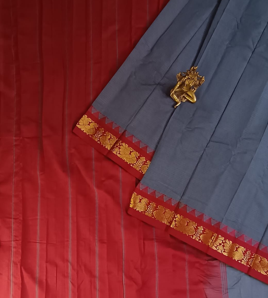 Grey Gadwal Handloom Cotton Saree