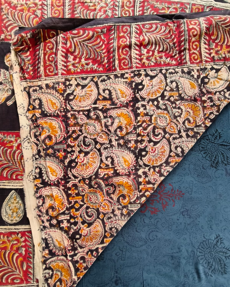 Grey Mul Cotton Saree with Kalamkari Border