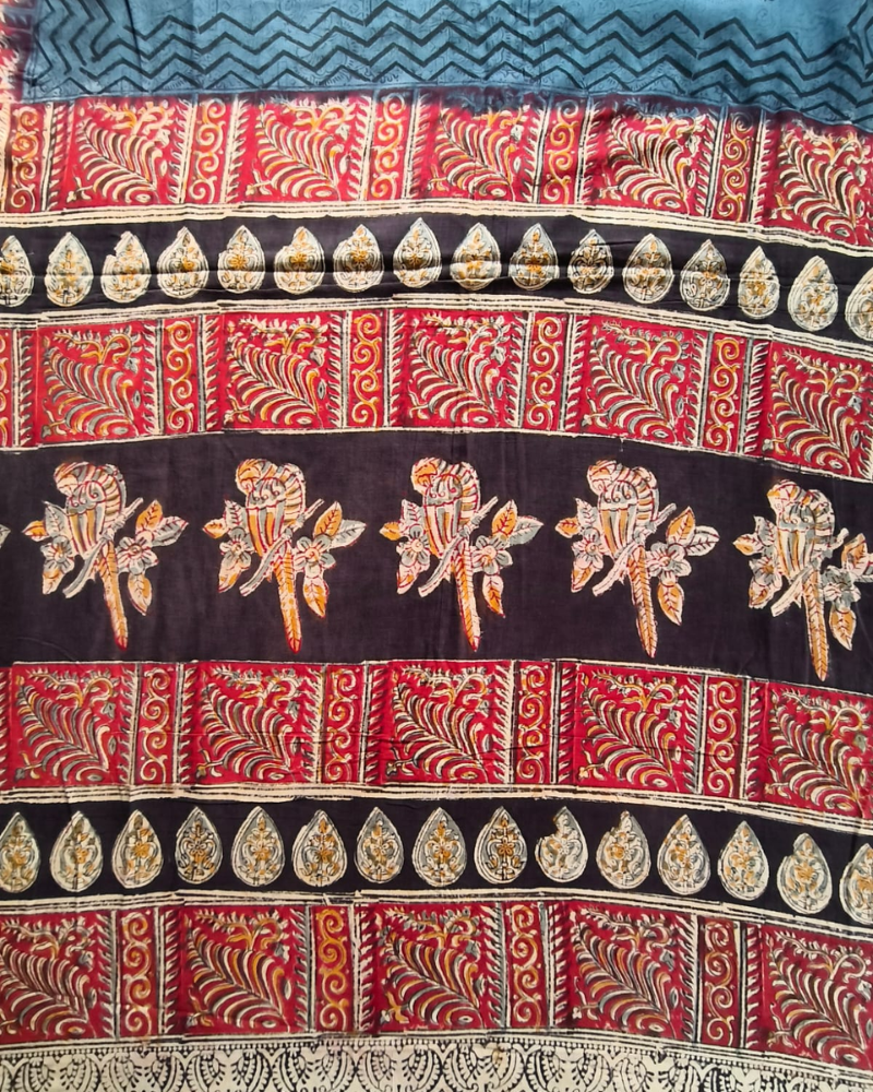 Grey Mul Cotton Saree with Kalamkari Border