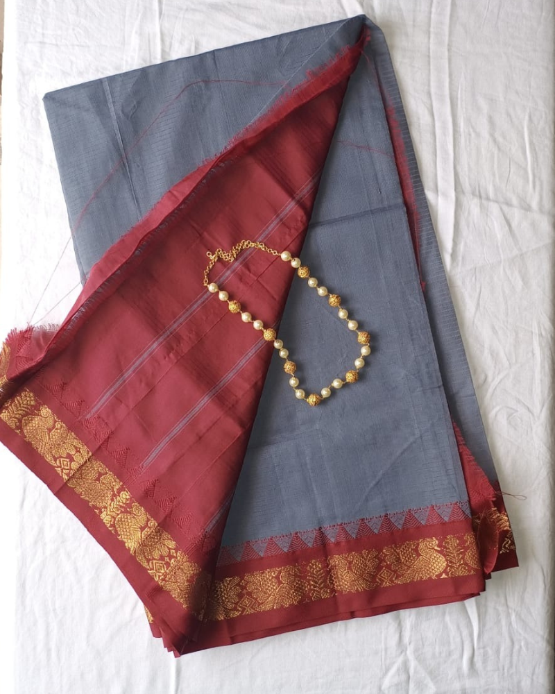 Grey Gadwal Handloom Cotton Saree