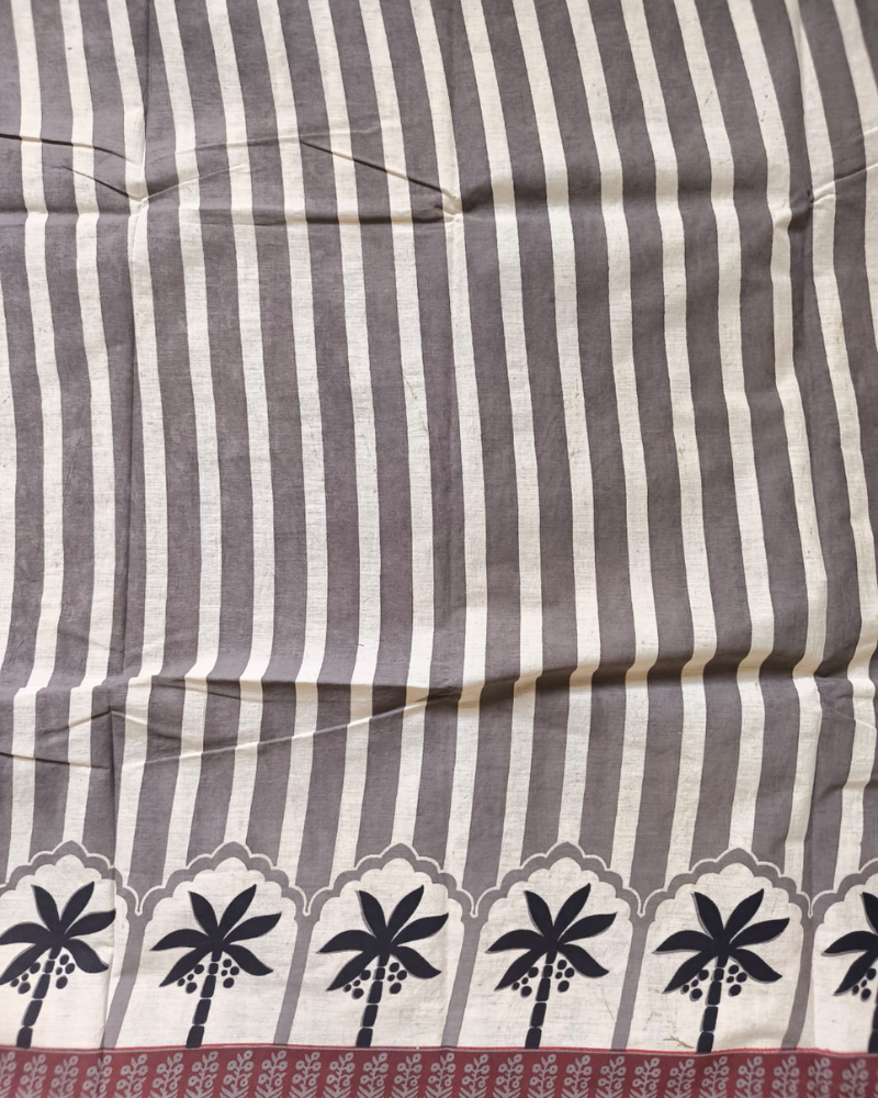 Grey & White Bagru Print Mul Cotton