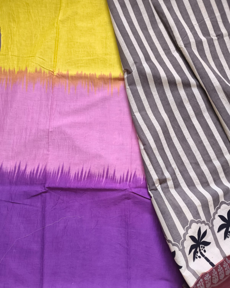 Grey & White Bagru Print Mul Cotton