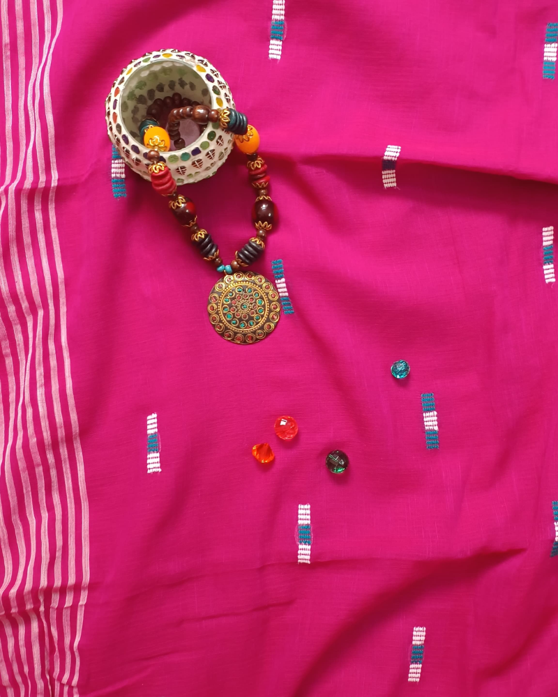 Handloom Hot Pink Mul Cotton Saree