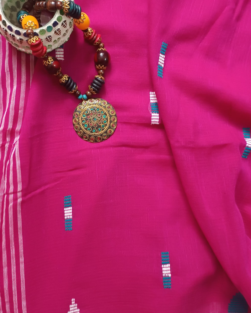Handloom Hot Pink Mul Cotton Saree