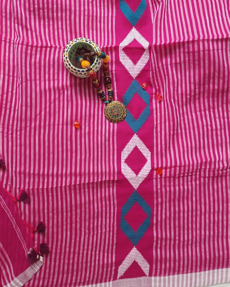 Handloom Hot Pink Mul Cotton Saree