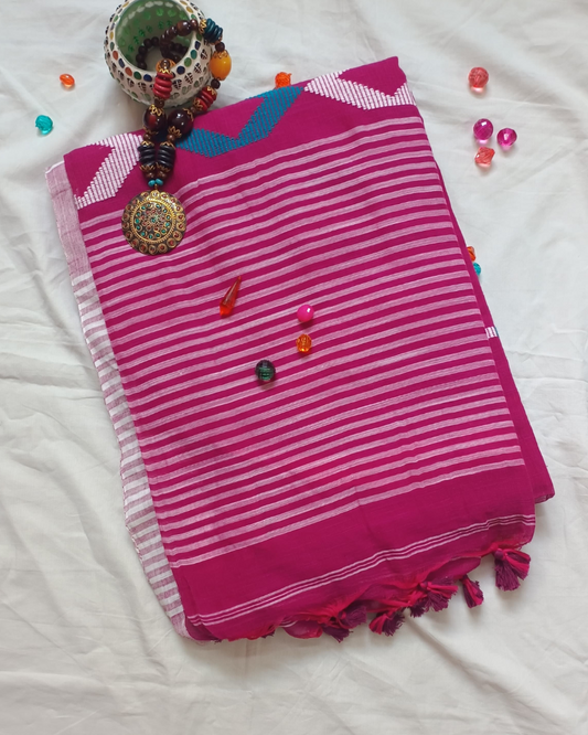Handloom Hot Pink Mul Cotton Saree