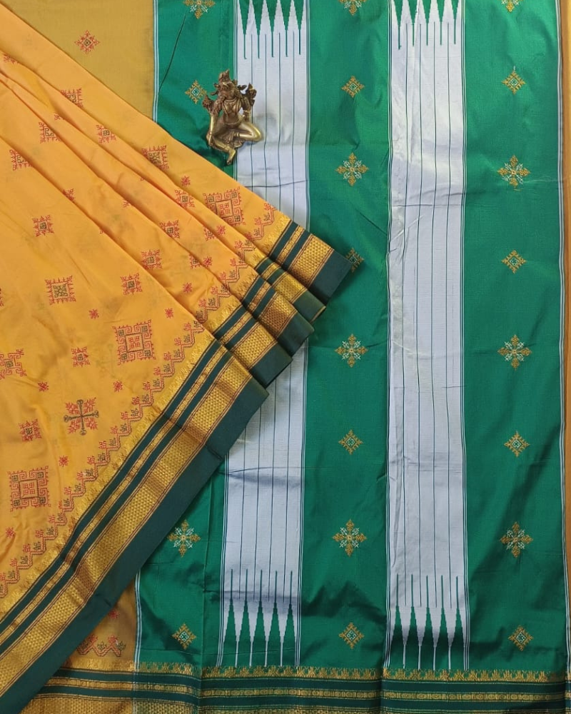 Yellow Ilkal Kasuti work saree