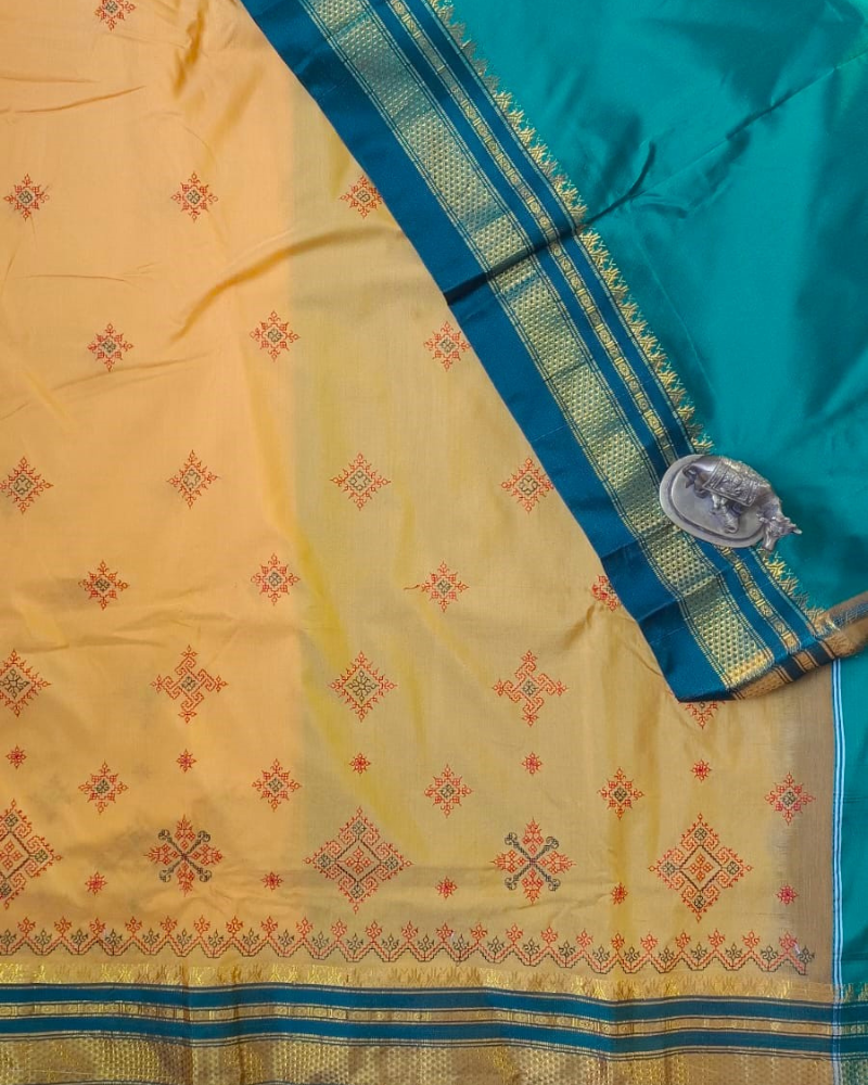 Yellow Ilkal Kasuti work saree
