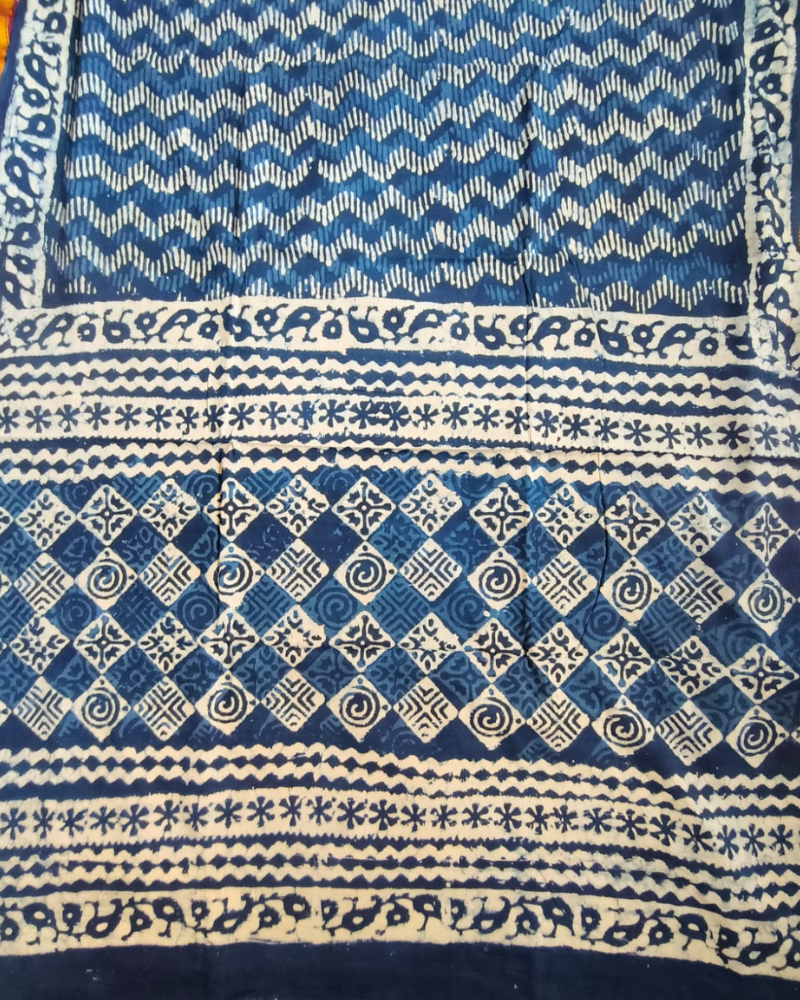 Indigo Bagru Print Mul Cotton