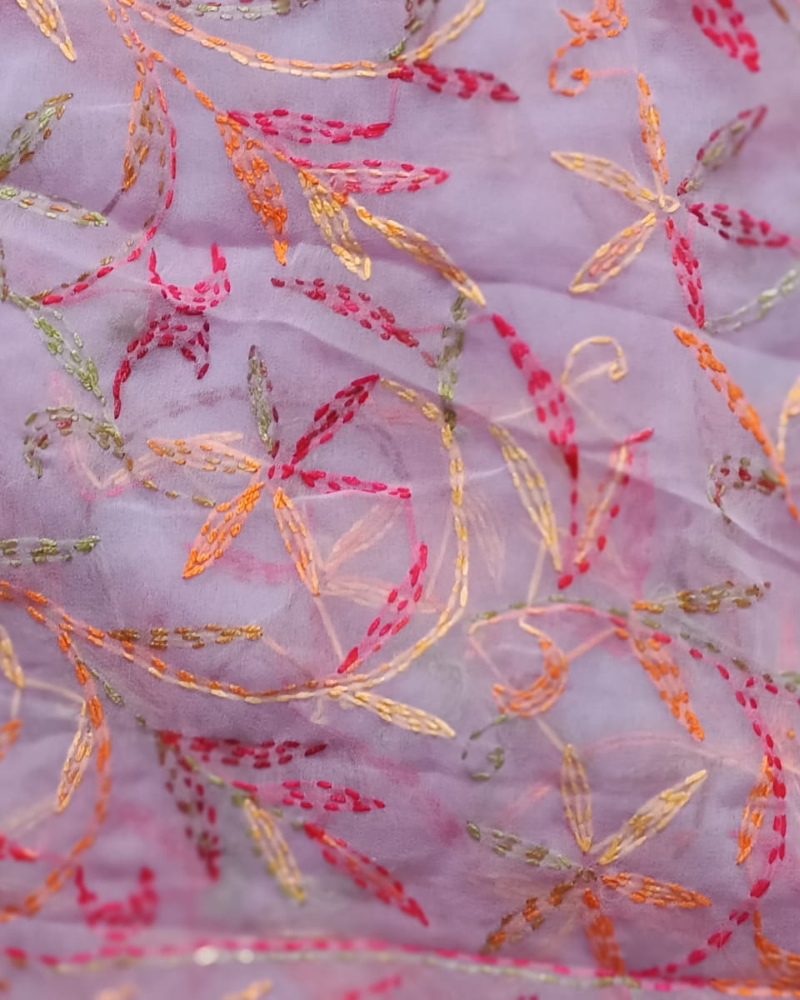 Lavender Georgette Chikankari saree