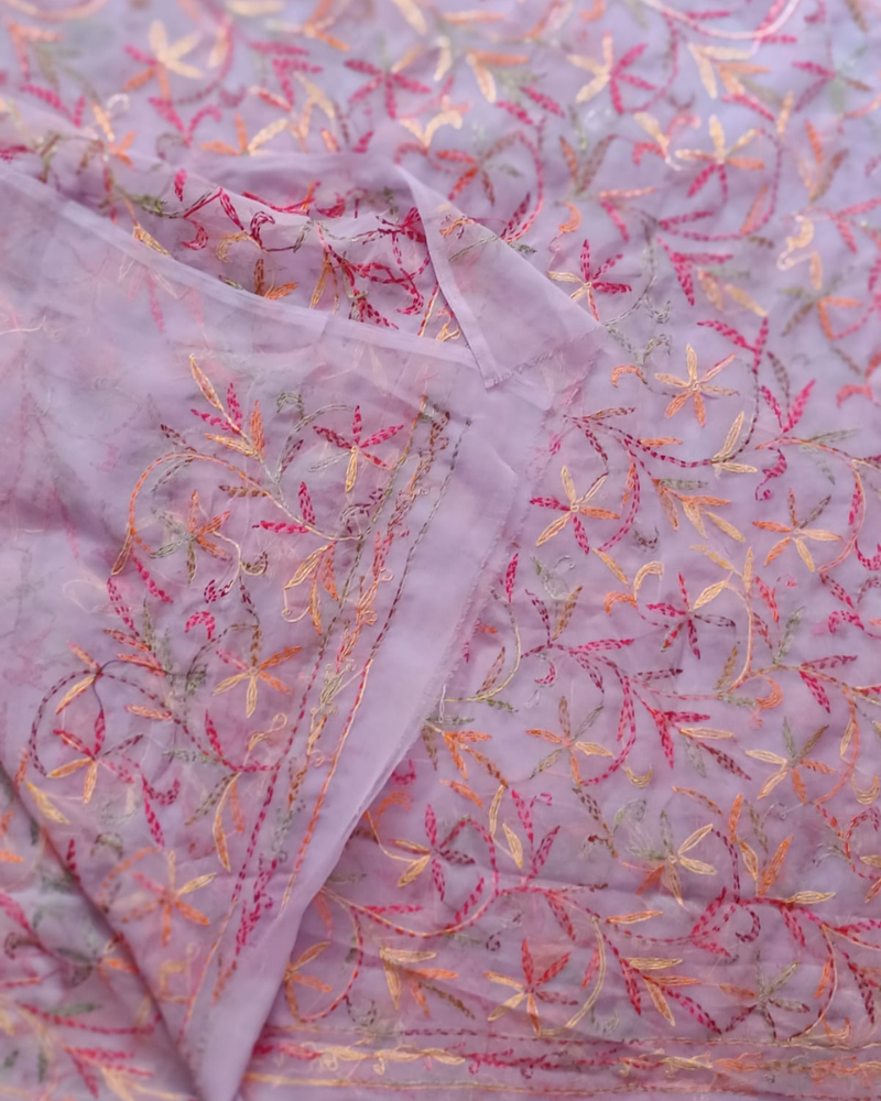 Lavender Georgette Chikankari saree