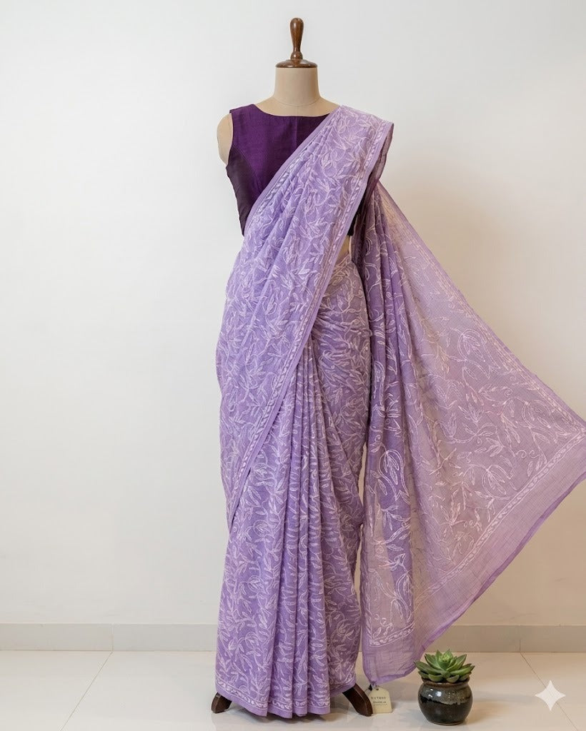 Lavender Chikankari Kota Cotton