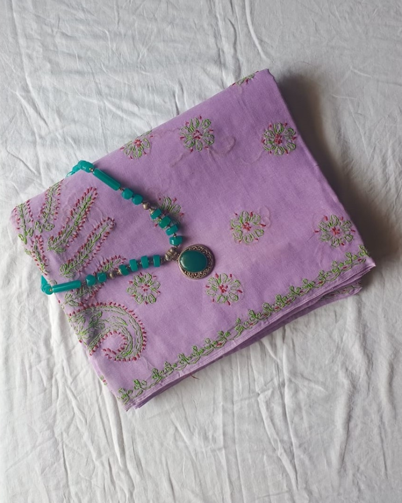 Lavender Cotton chikankari work saree