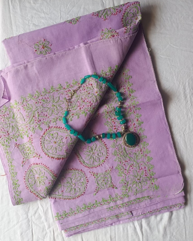 Lavender Cotton chikankari work saree