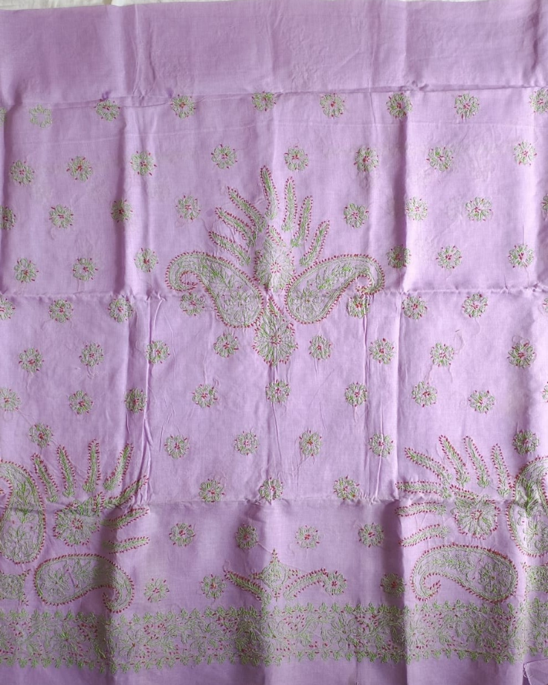 Lavender Cotton chikankari work saree