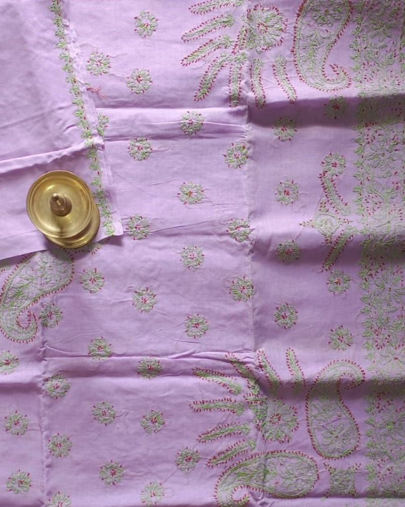 Lavender Cotton chikankari work saree