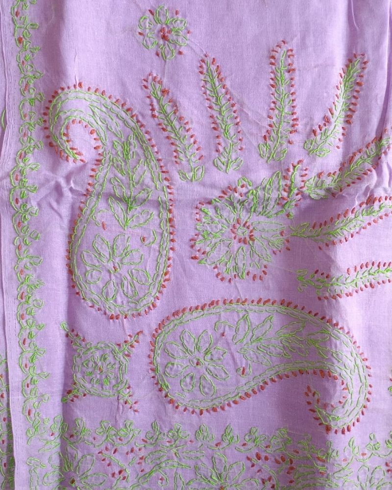 Lavender Cotton chikankari work saree