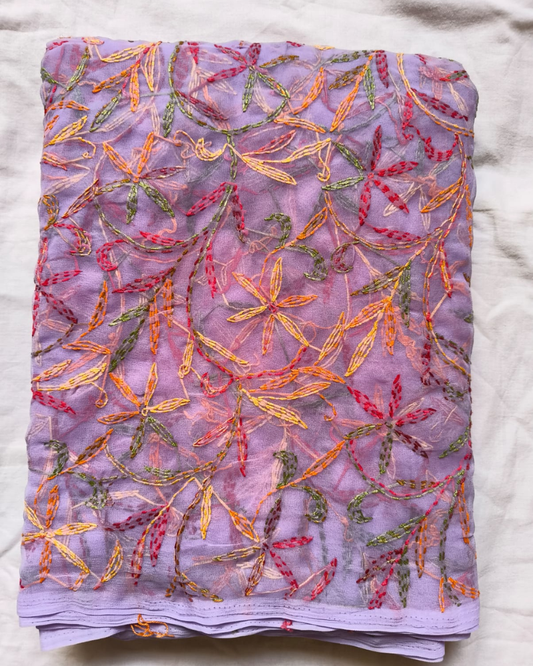 Lavender Georgette Chikankari saree