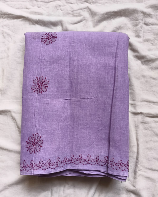 Lavender Mul Cotton Chikankari work saree
