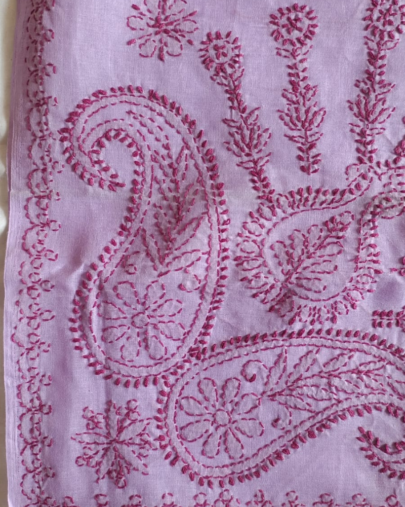 Lavender Cotton Chikankari work saree