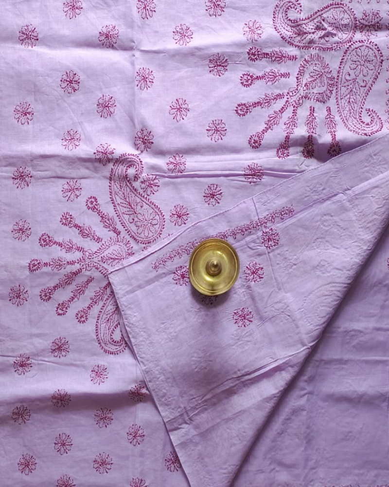 Lavender Cotton Chikankari work saree