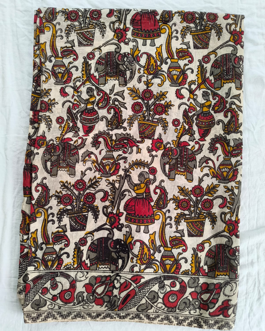 Off White Mangalgiri cotton Kalamkari Saree