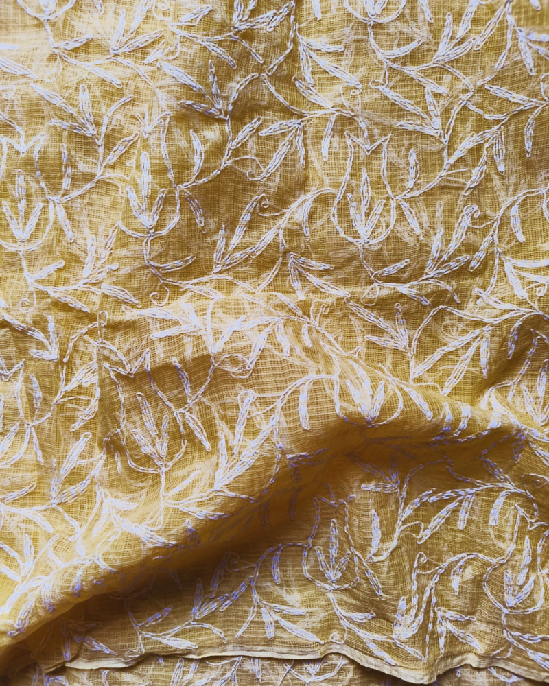 Pastle Orange Chikankari Kota Cotton