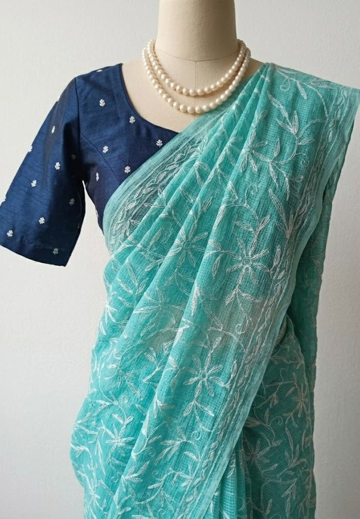 Blue Tepchi Chikankari Kota Cotton